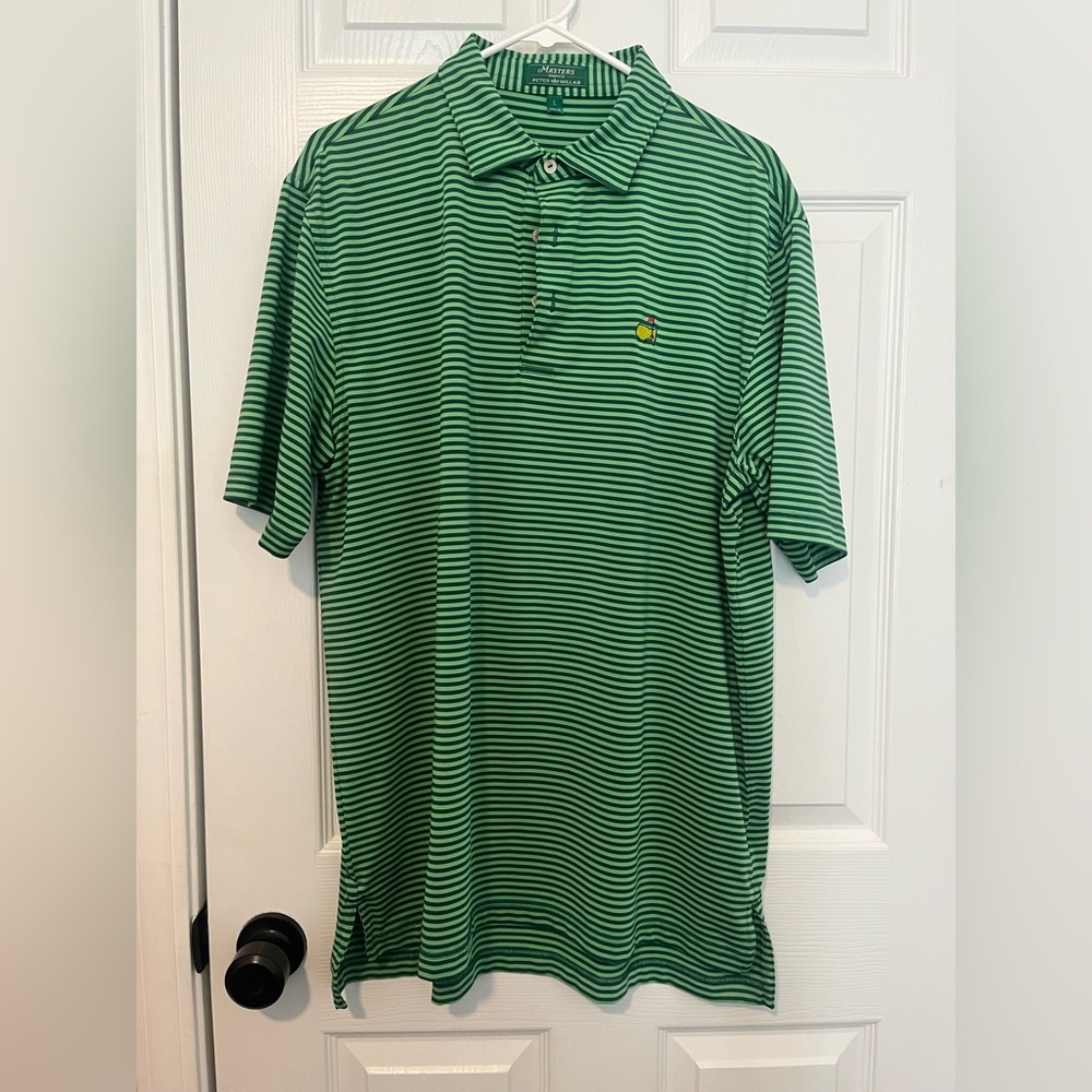 Masters Peter Millar Classic Green Striped Polo Shirt
